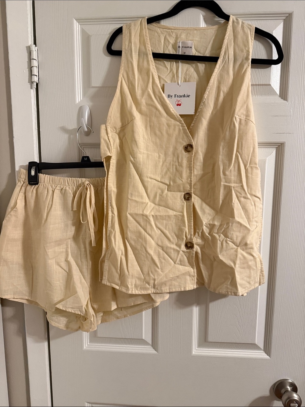 Cream Linen-Blend Women's Short Set